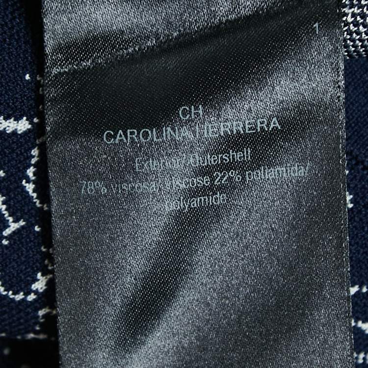 Pre Owned Carolina Herrera Navy Blue Patterned Jersey Wide-Leg Pants XS