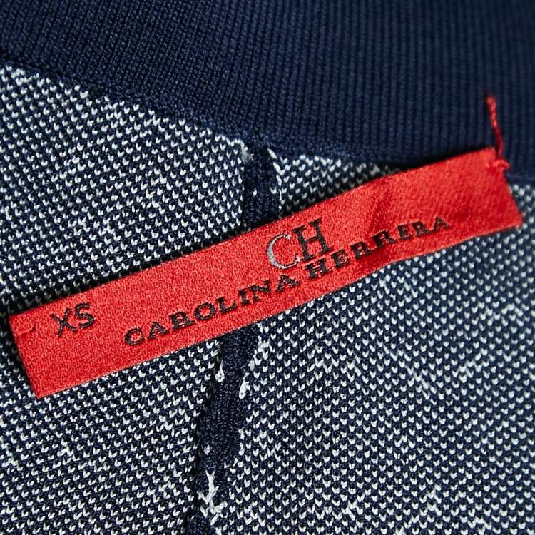 Pre Owned Carolina Herrera Navy Blue Patterned Jersey Wide-Leg Pants XS