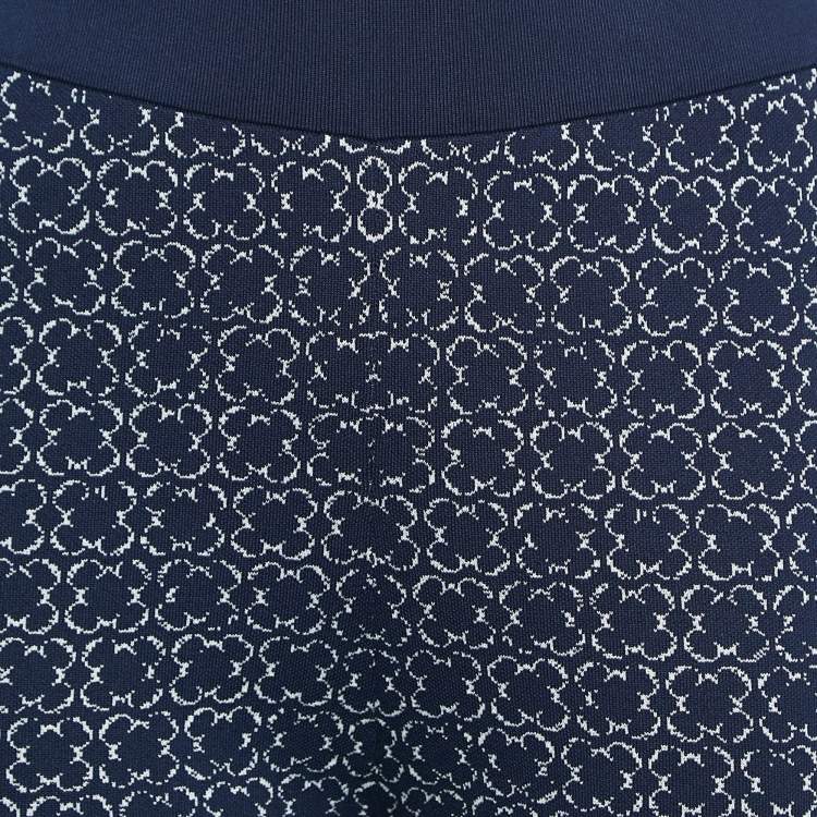 Pre Owned Carolina Herrera Navy Blue Patterned Jersey Wide-Leg Pants XS