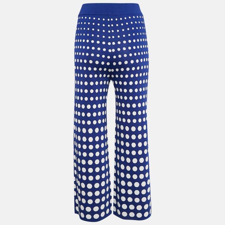Pre Owned Carolina Herrera Blue Dots Knit Flared Pants S