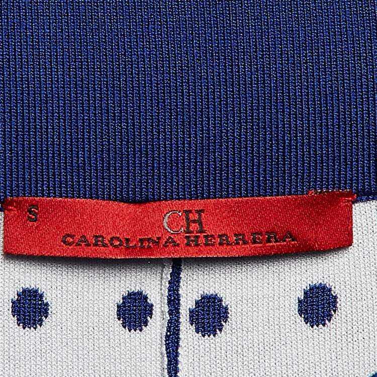 Pre Owned Carolina Herrera Blue Dots Knit Flared Pants S
