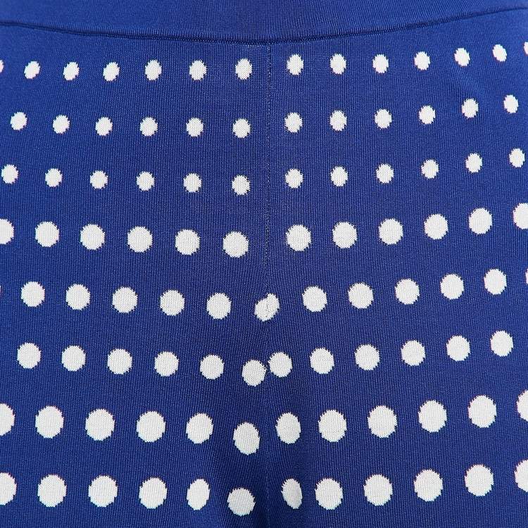 Pre Owned Carolina Herrera Blue Dots Knit Flared Pants S