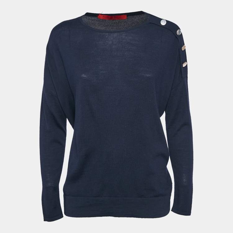 مملوكة مسبقًا Carolina Herrera Navy Blue Knit Full Sleeve Sweater S