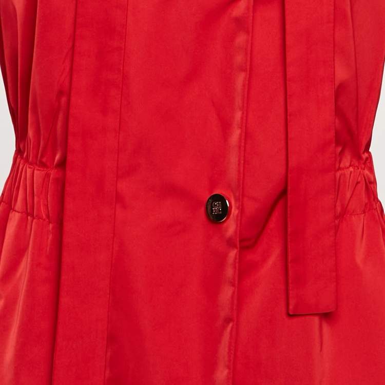 Pre Owned Carolina Herrera Red Synthetic Tie-Up Detail Zip-Up Jacket S
