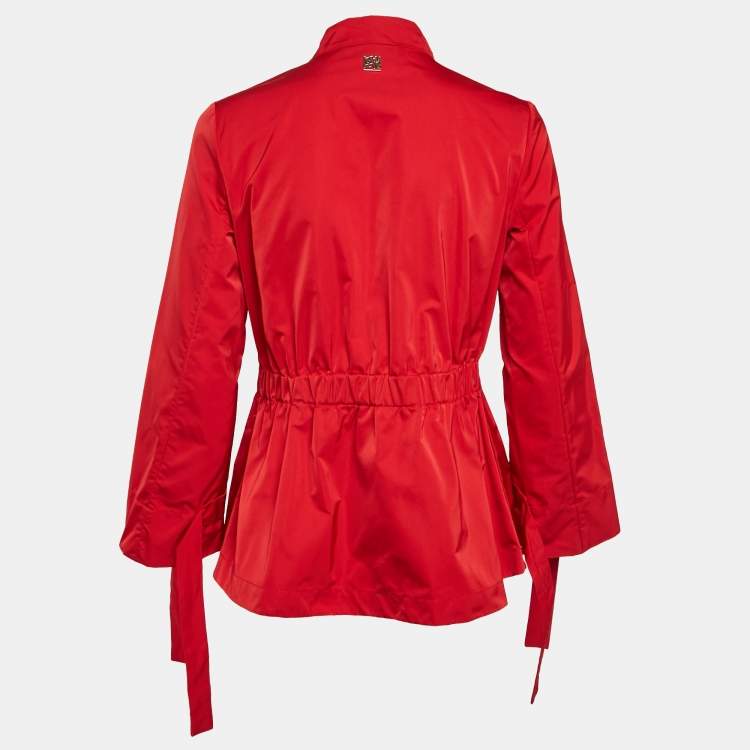 Pre Owned Carolina Herrera Red Synthetic Tie-Up Detail Zip-Up Jacket S