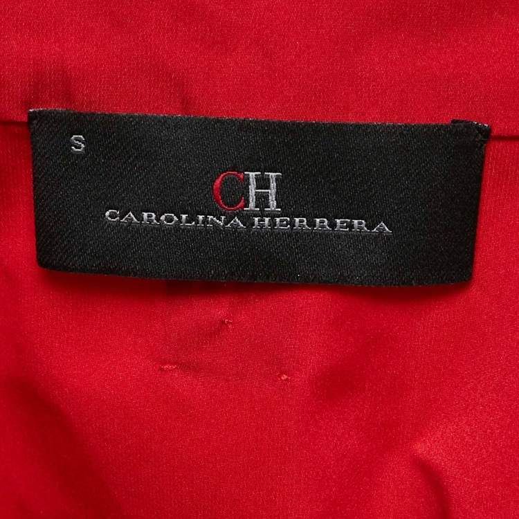 Pre Owned Carolina Herrera Red Synthetic Tie-Up Detail Zip-Up Jacket S