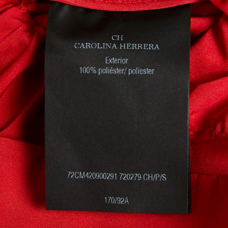 Pre Owned Carolina Herrera Red Synthetic Tie-Up Detail Zip-Up Jacket S