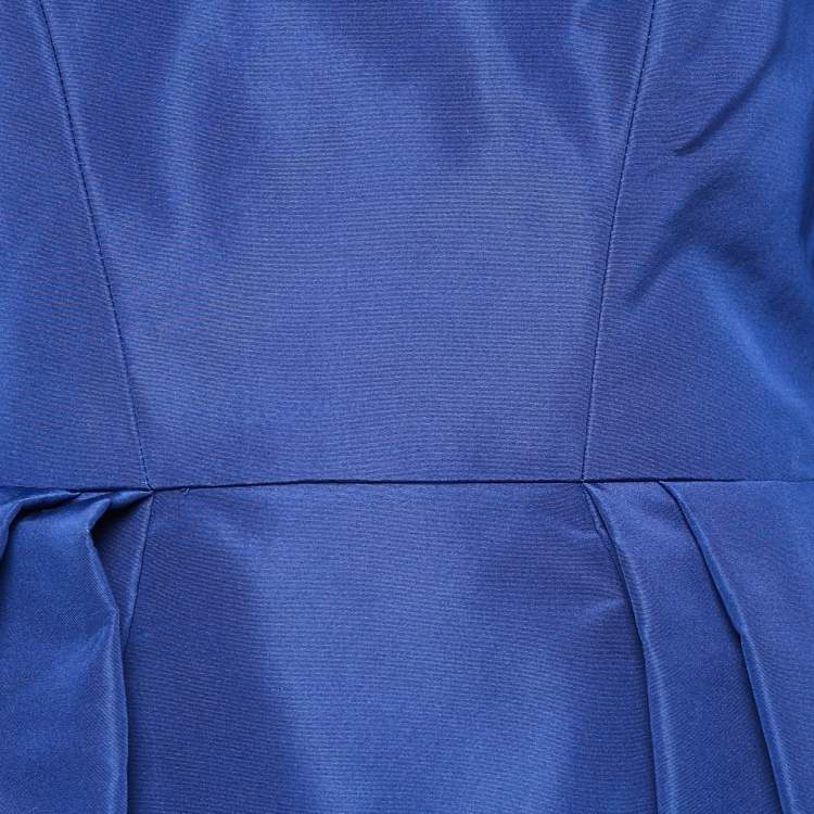 Pre Owned Carolina Herrera Blue Cadet Silk Off-Shoulder Gown M