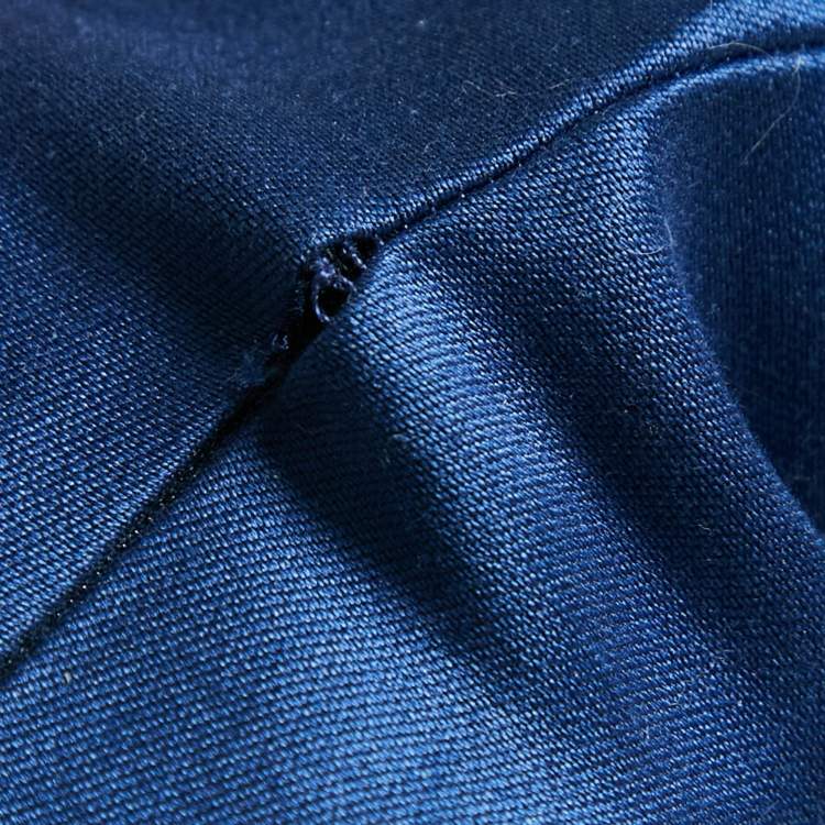 Pre Owned Carolina Herrera Navy Blue Embellished Cotton Blend Evening Gown S