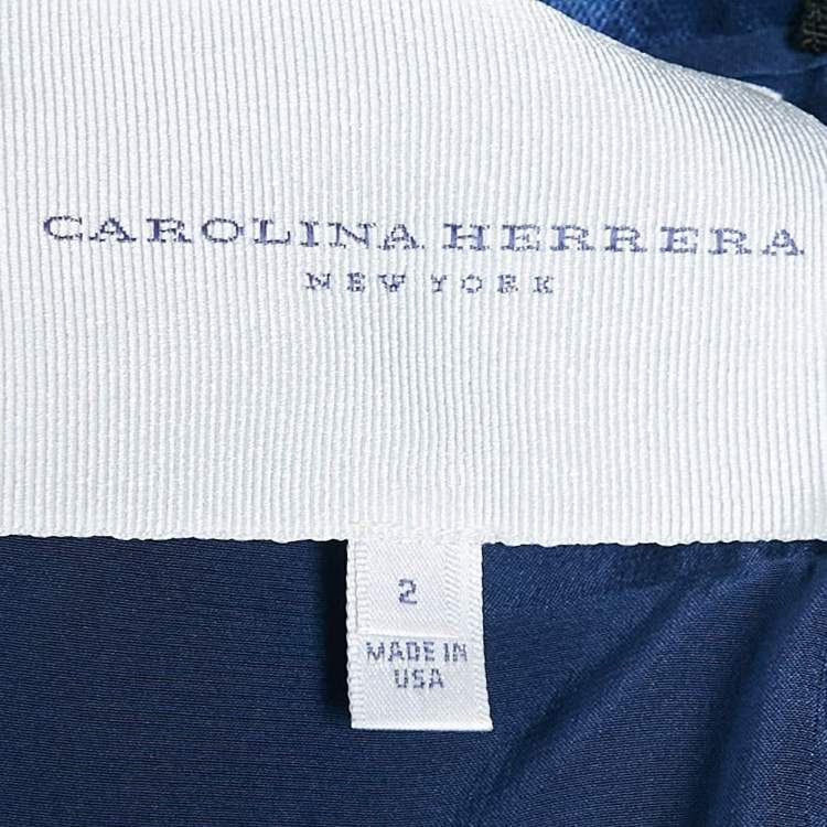 Pre Owned Carolina Herrera Navy Blue Embellished Cotton Blend Evening Gown S