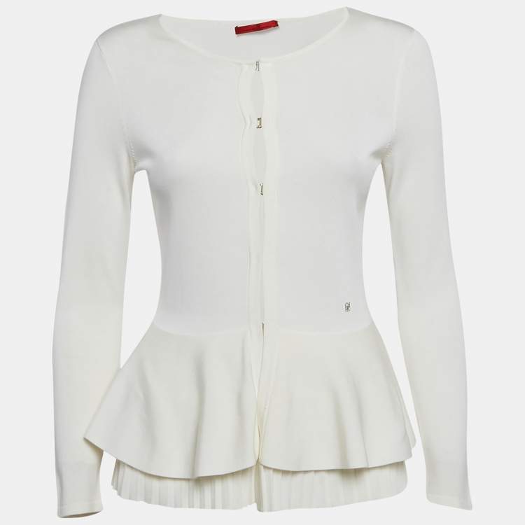 Pre Owned CH Carolina Herrera White Jersey Pleat Detail Hem Blouse XS