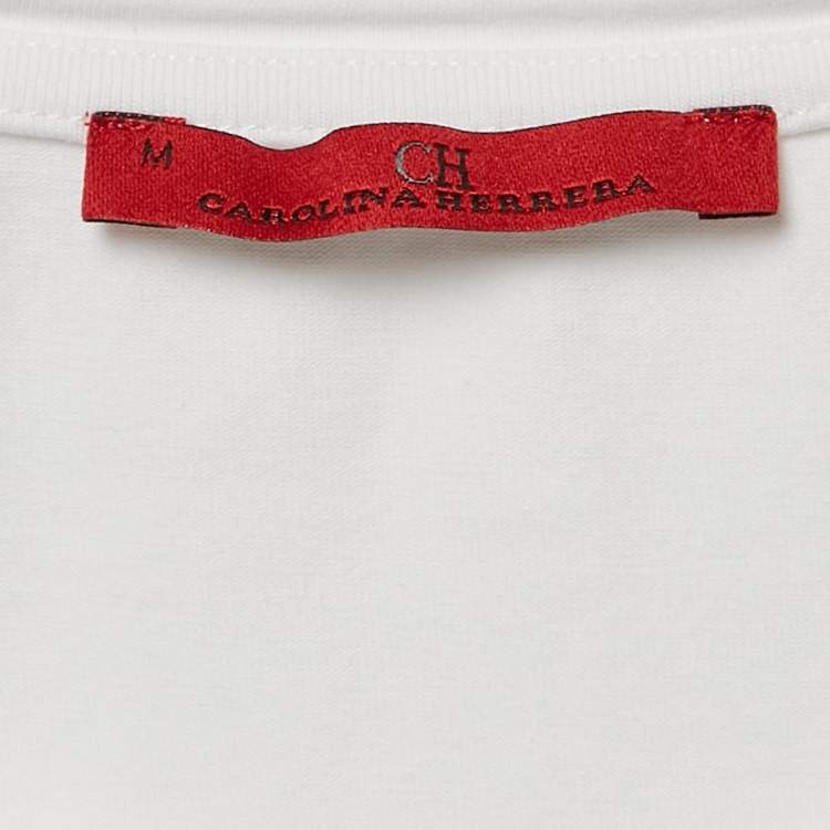 Pre Owned CH Carolina Herrera White Logo Embroidered Cotton Jersey T-Shirt M