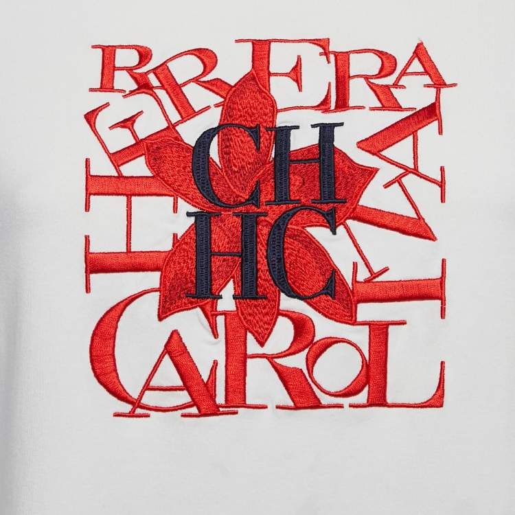 Pre Owned CH Carolina Herrera White Logo Embroidered Cotton Jersey T-Shirt M