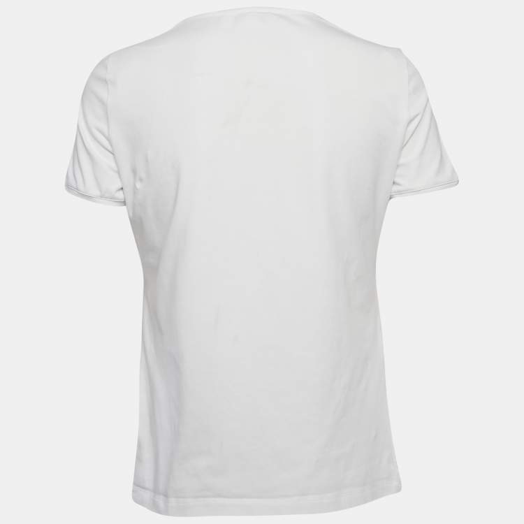 Pre Owned CH Carolina Herrera White Logo Embroidered Cotton Jersey T-Shirt M