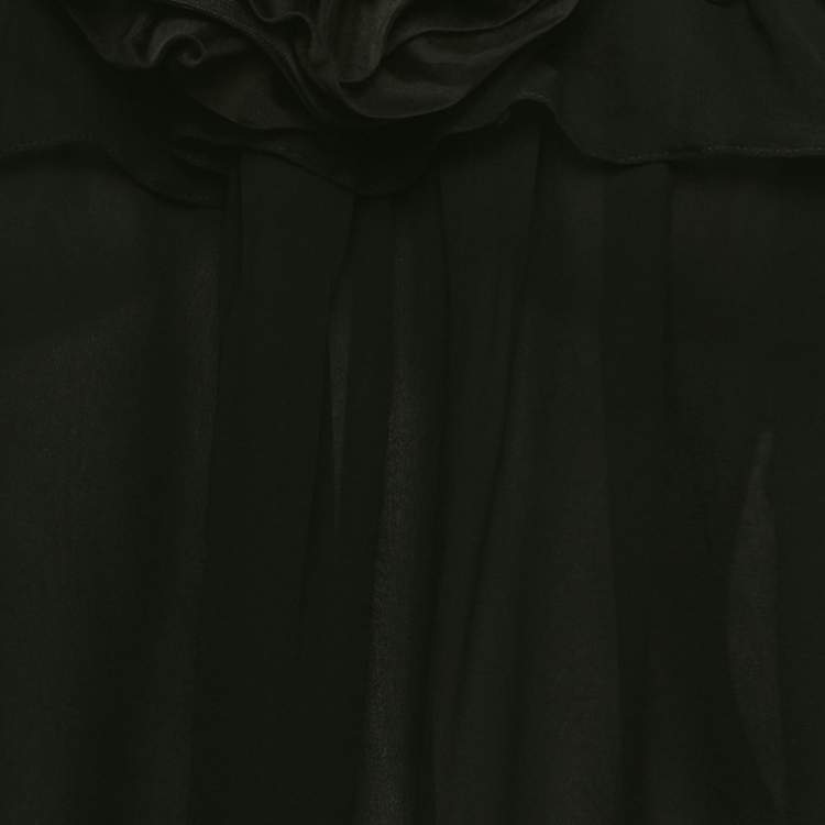 Pre Owned Carolina Herrera Black Silk Floral Detail Off-Shoulder Top M