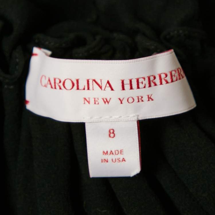 Pre Owned Carolina Herrera Black Silk Floral Detail Off-Shoulder Top M