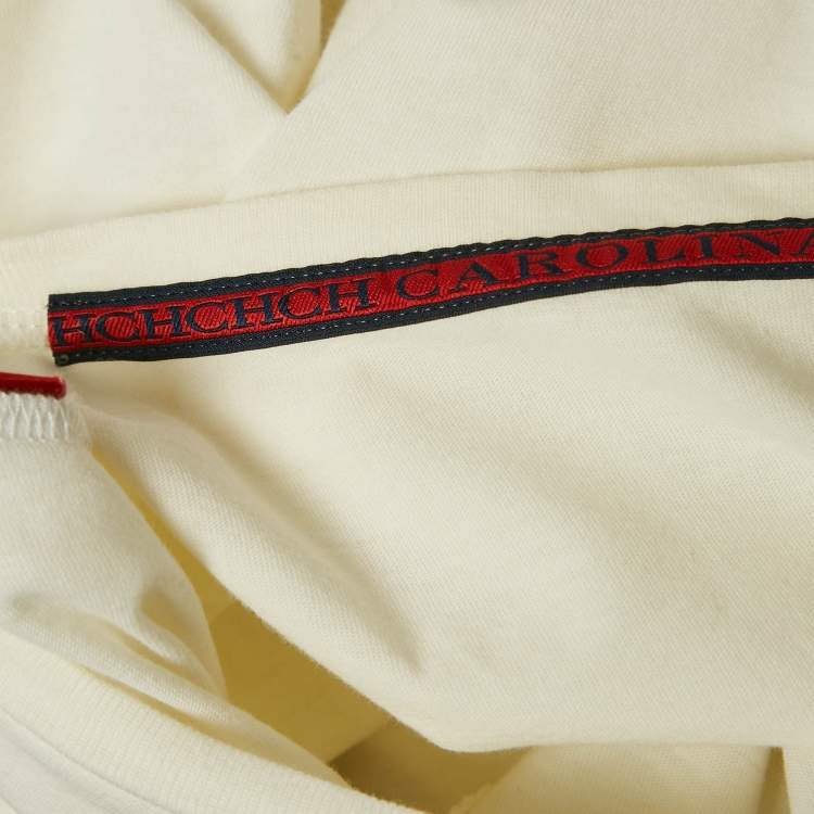 Pre Owned Carolina Herrera Ivory Hearts Print Jersey T-Shirt L