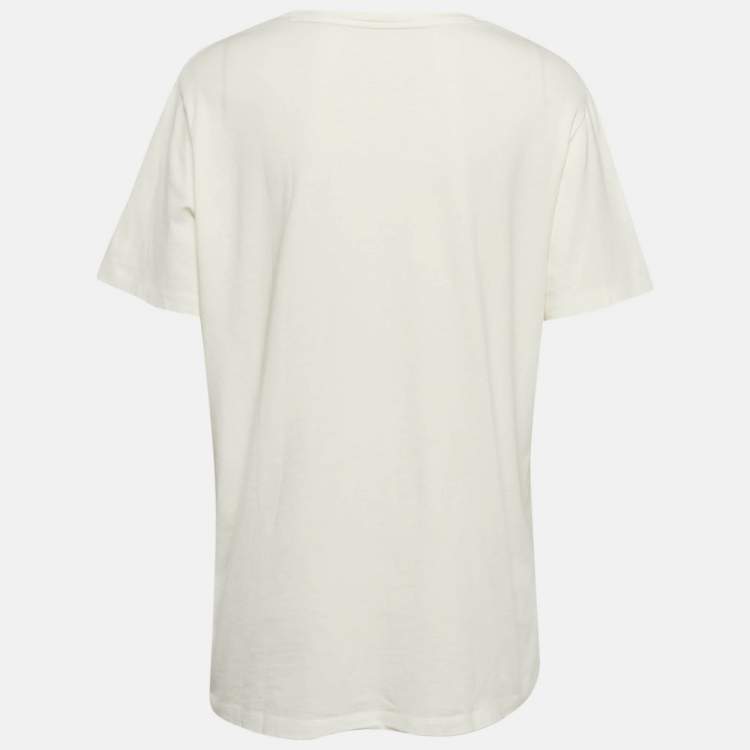 Pre Owned Carolina Herrera Ivory Hearts Print Jersey T-Shirt L
