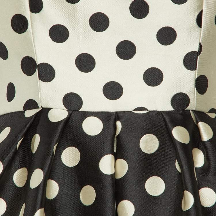 Pre Owned CH Carolina Herrera Monochrome Polka Dot Faille Strapless Gown S