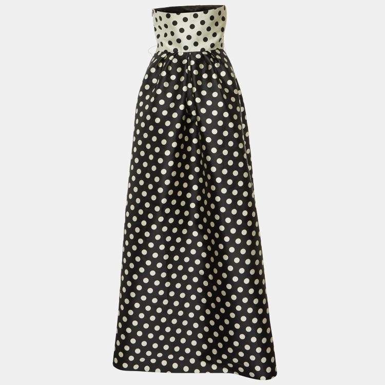 Pre Owned CH Carolina Herrera Monochrome Polka Dot Faille Strapless Gown S
