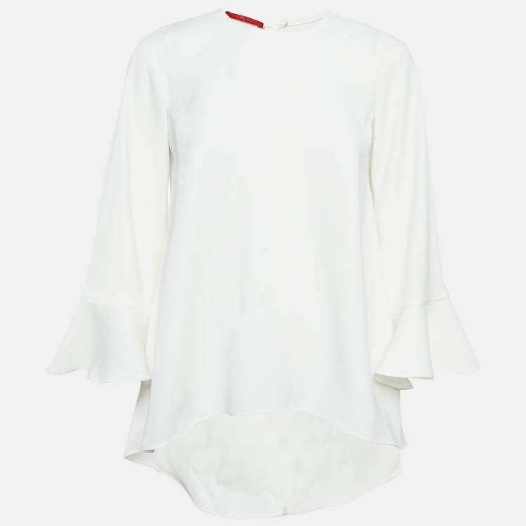 Pre Owned CH Carolina Herrera White Crepe Flared Blouse XS