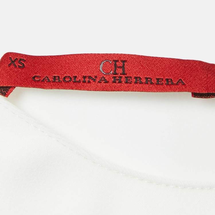 Pre Owned CH Carolina Herrera White Crepe Flared Blouse XS