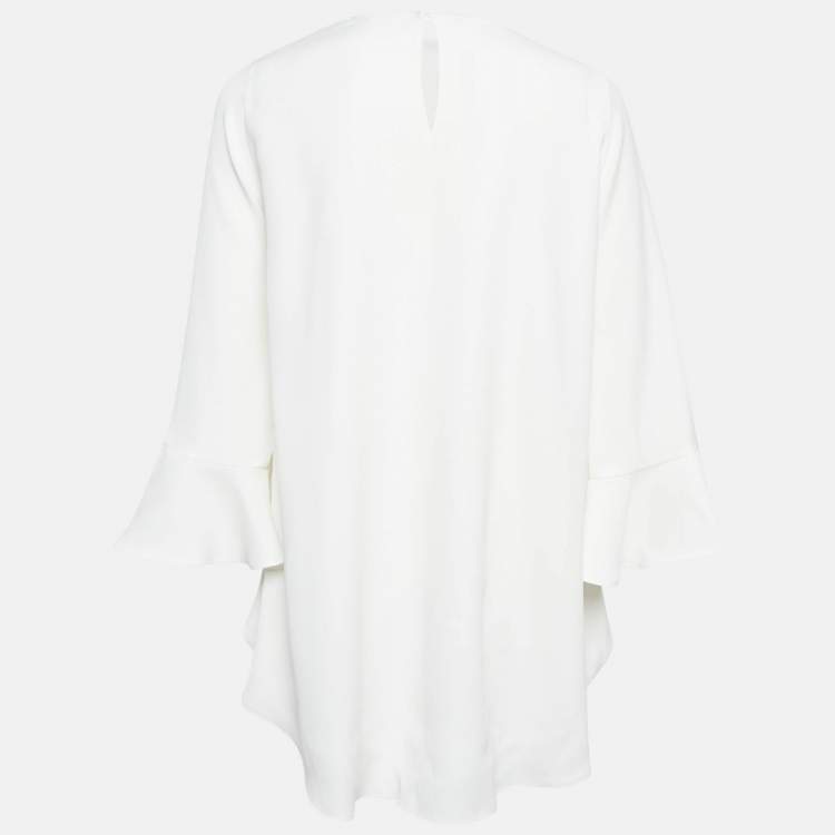 Pre Owned CH Carolina Herrera White Crepe Flared Blouse XS