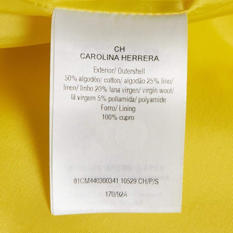 Pre Owned CH Carolina Herrera Yellow Cotton Blend Tie-Up Detail Oversized Coat S