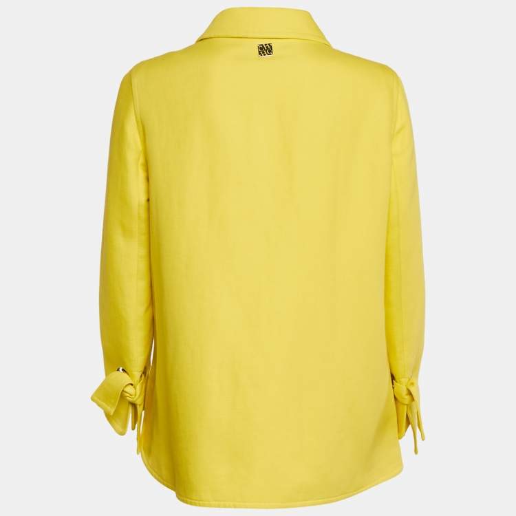 Pre Owned CH Carolina Herrera Yellow Cotton Blend Tie-Up Detail Oversized Coat S