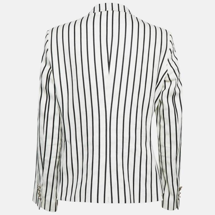 Pre Owned CH Carolina Herrera White/Black Stripe Linen Blend Blazer L
