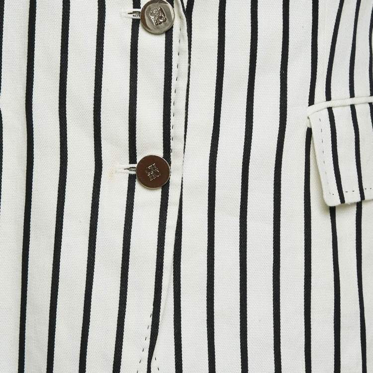 Pre Owned CH Carolina Herrera White/Black Stripe Linen Blend Blazer L