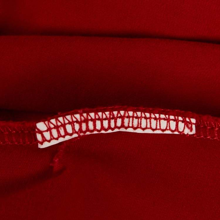 Pre Owned CH Carolina Herrera Red Cotton Floral Logo Embroidery T-Shirt M