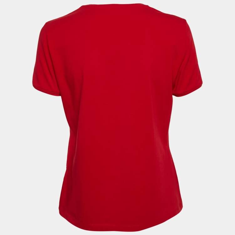 Pre Owned CH Carolina Herrera Red Cotton Floral Logo Embroidery T-Shirt M