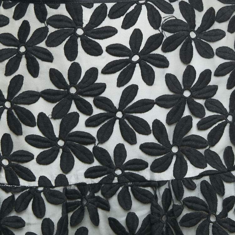Pre Owned Carolina Herrera Black Floral Lace Raw Edge Maxi Skirt M