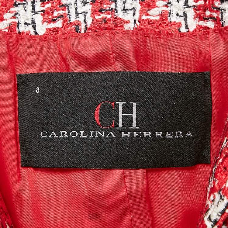 Pre Owned Carolina Herrera Red Tweed Ruffled Jacket M