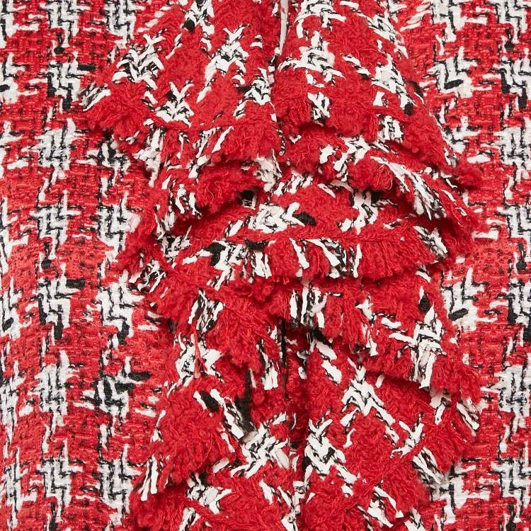 Pre Owned Carolina Herrera Red Tweed Ruffled Jacket M