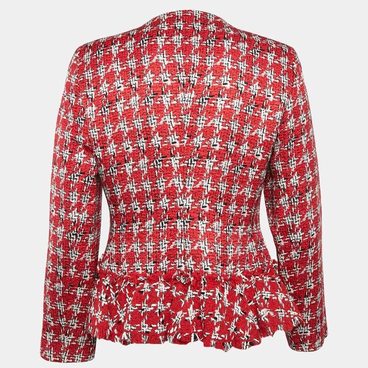 Pre Owned Carolina Herrera Red Tweed Ruffled Jacket M