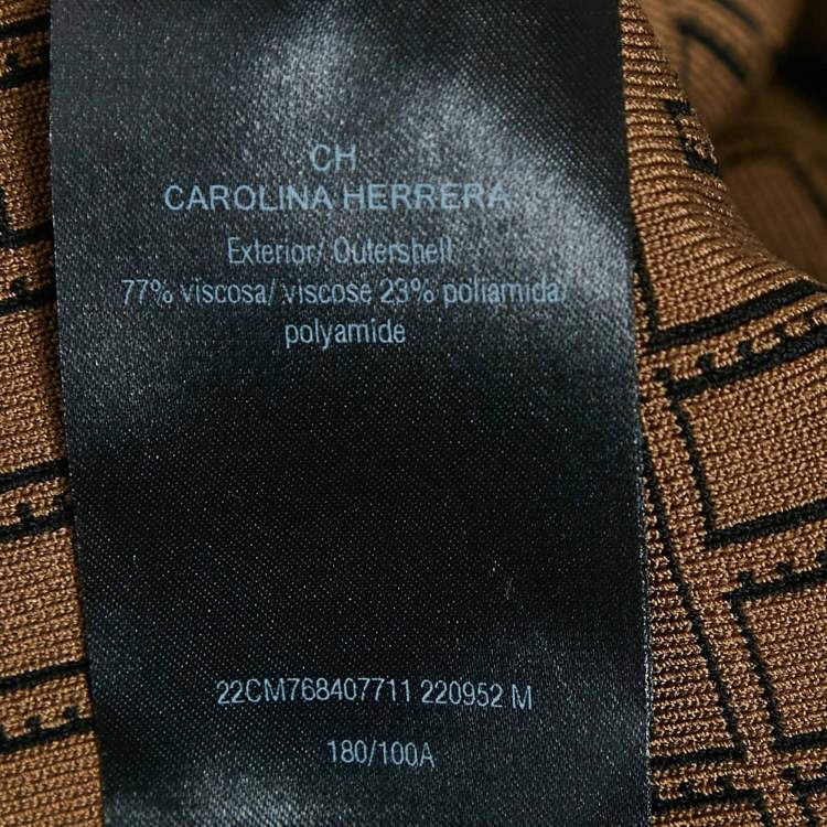 Pre Owned Carolina Herrera Black Logo Jacquard Zip-Up Belted Short Dress M