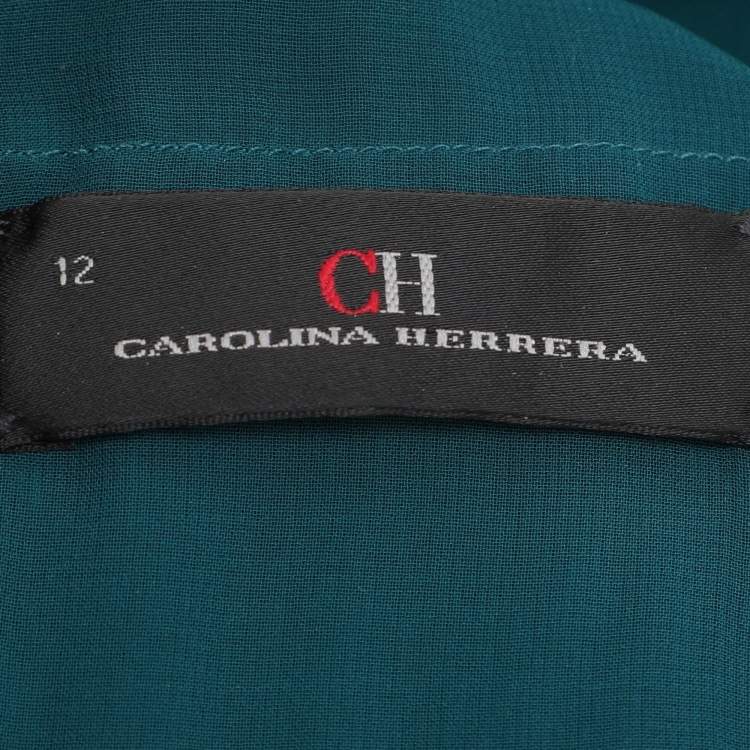 Pre Owned CH Carolina Herrera Green Chiffon Sleeveless Maxi Dress L