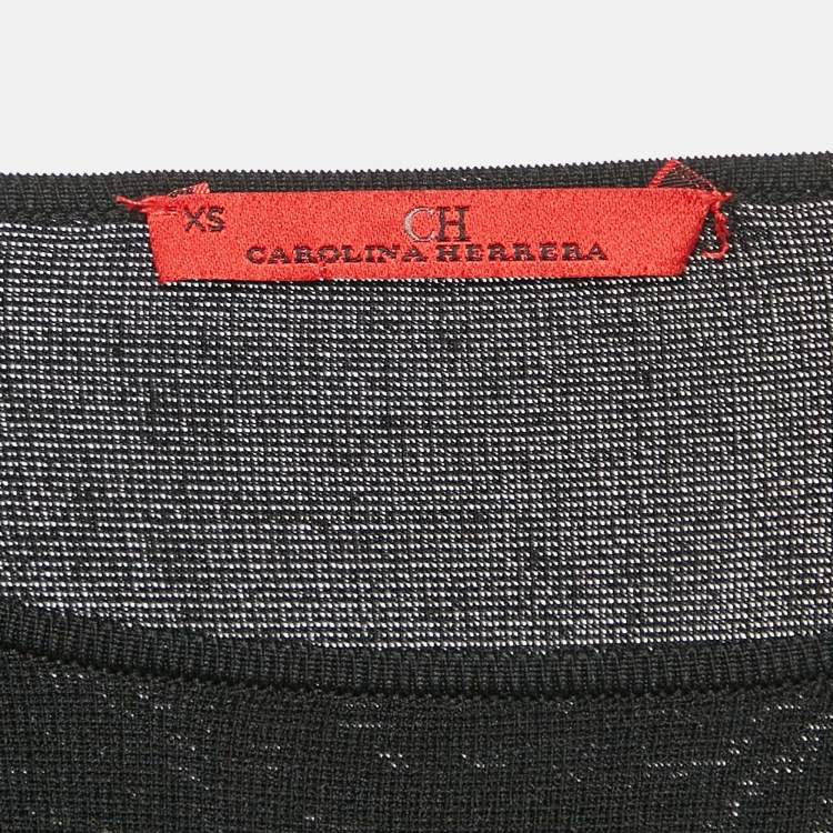 Pre Owned Carolina Herrera Black Stretch Knit Bell Sleeve Top XS
