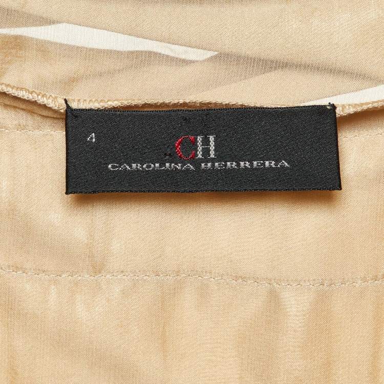 Pre Owned CH Carolina Herrera Gold Silk Satin Pleated Top S