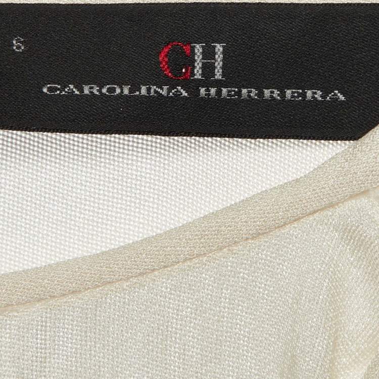 Pre Owned Carolina Herrera Off-White Silk Rose Embellish Detail Sleeveless Top M