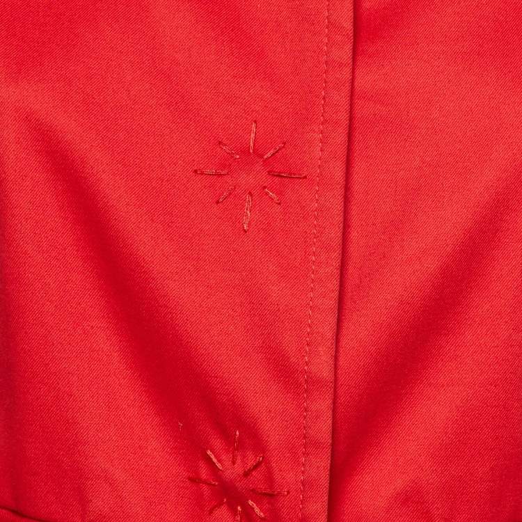 Pre Owned Carolina Herrera Red Gabardine Lace Detail Cropped Jacket L