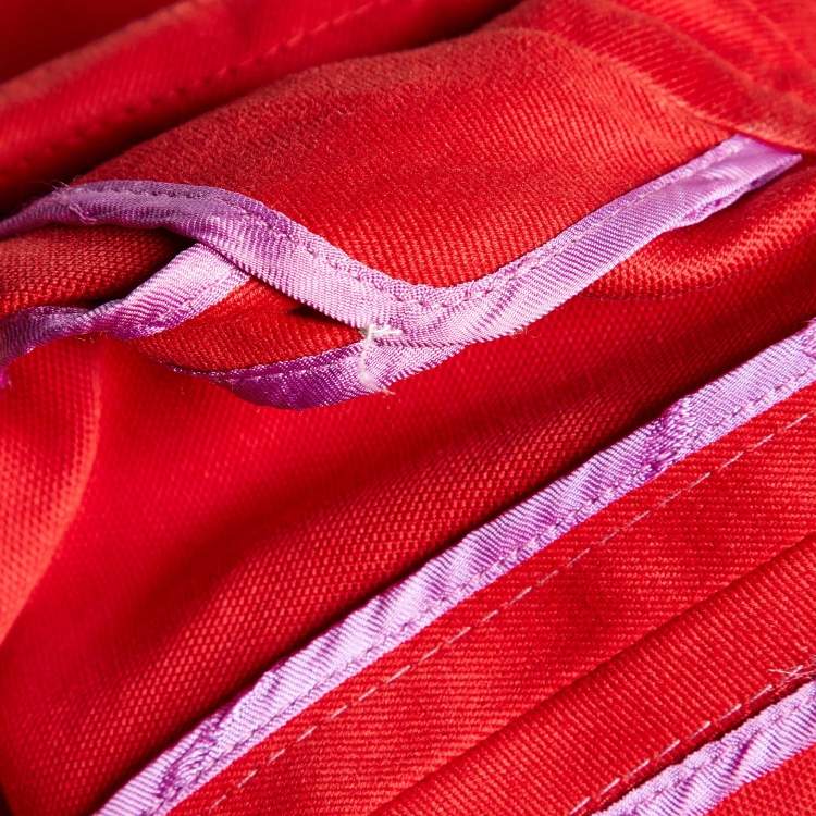 Pre Owned Carolina Herrera Red Gabardine Lace Detail Cropped Jacket L