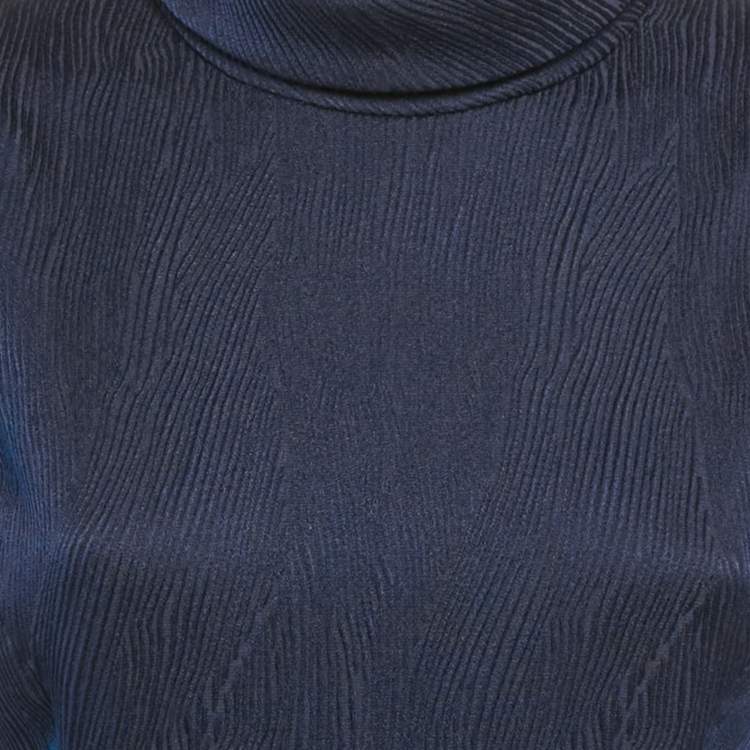Pre Owned Carolina Herrera Navy Blue Textured Crepe Flounce Short Dress S