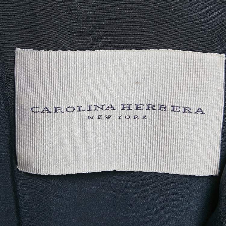 Pre Owned Carolina Herrera Navy Blue Printed Lurex Silk Maxi Dress M