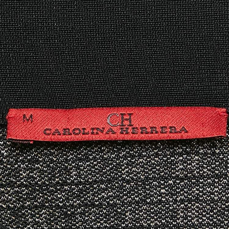 Pre Owned Carolina Herrera Black Logo Jacquard Lurex Knit Sweater M