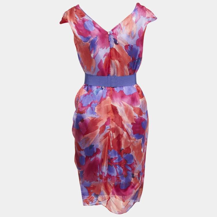Pre Owned CH Carolina Herrera Multicolor Abstract Print Silk Belted Short Dress S