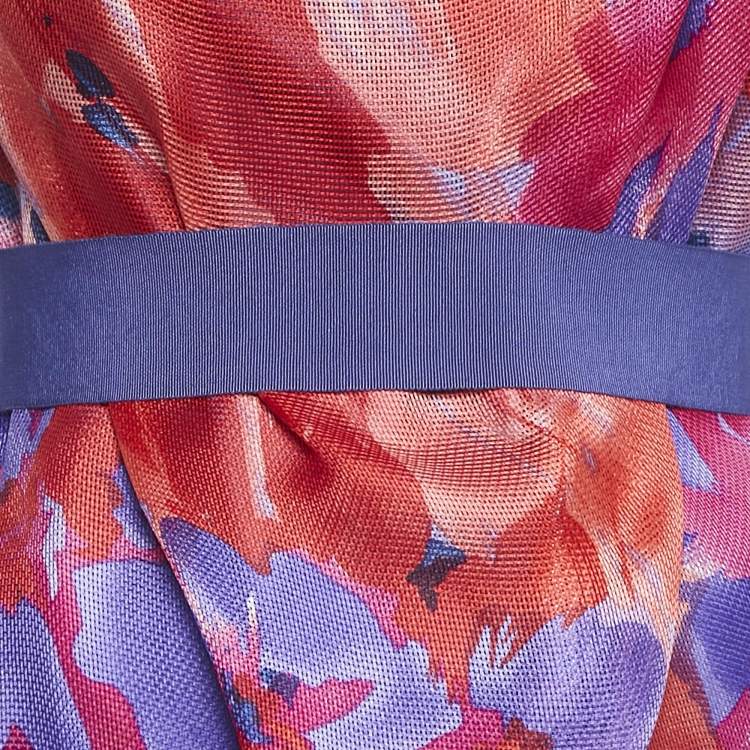 Pre Owned CH Carolina Herrera Multicolor Abstract Print Silk Belted Short Dress S