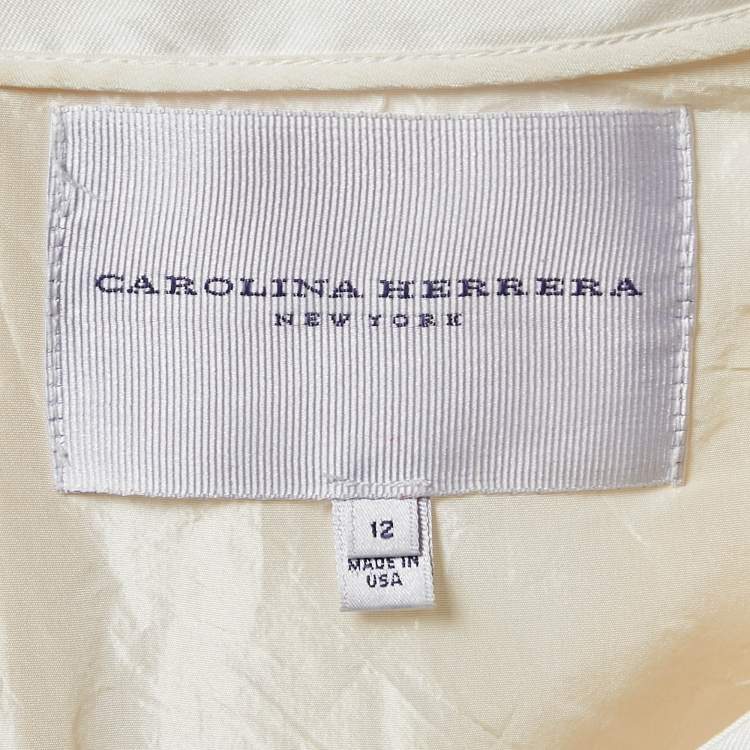 Pre Owned Carolina Herrera White & Black Silk Jacquard Embellished Detail Sleeveless Mermaid Gown L